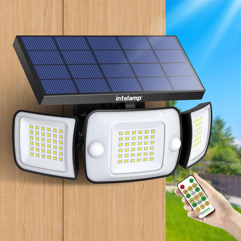intelamp Solar Flood Lights Outdoor Waterproof, 6000mAh 1200LM Solar Powered Dual Motion Sensor LED Lighting Dusk to Dawn Security Floodlight Exterior with Remote for Outside Garden House Yard Porch - Image 1